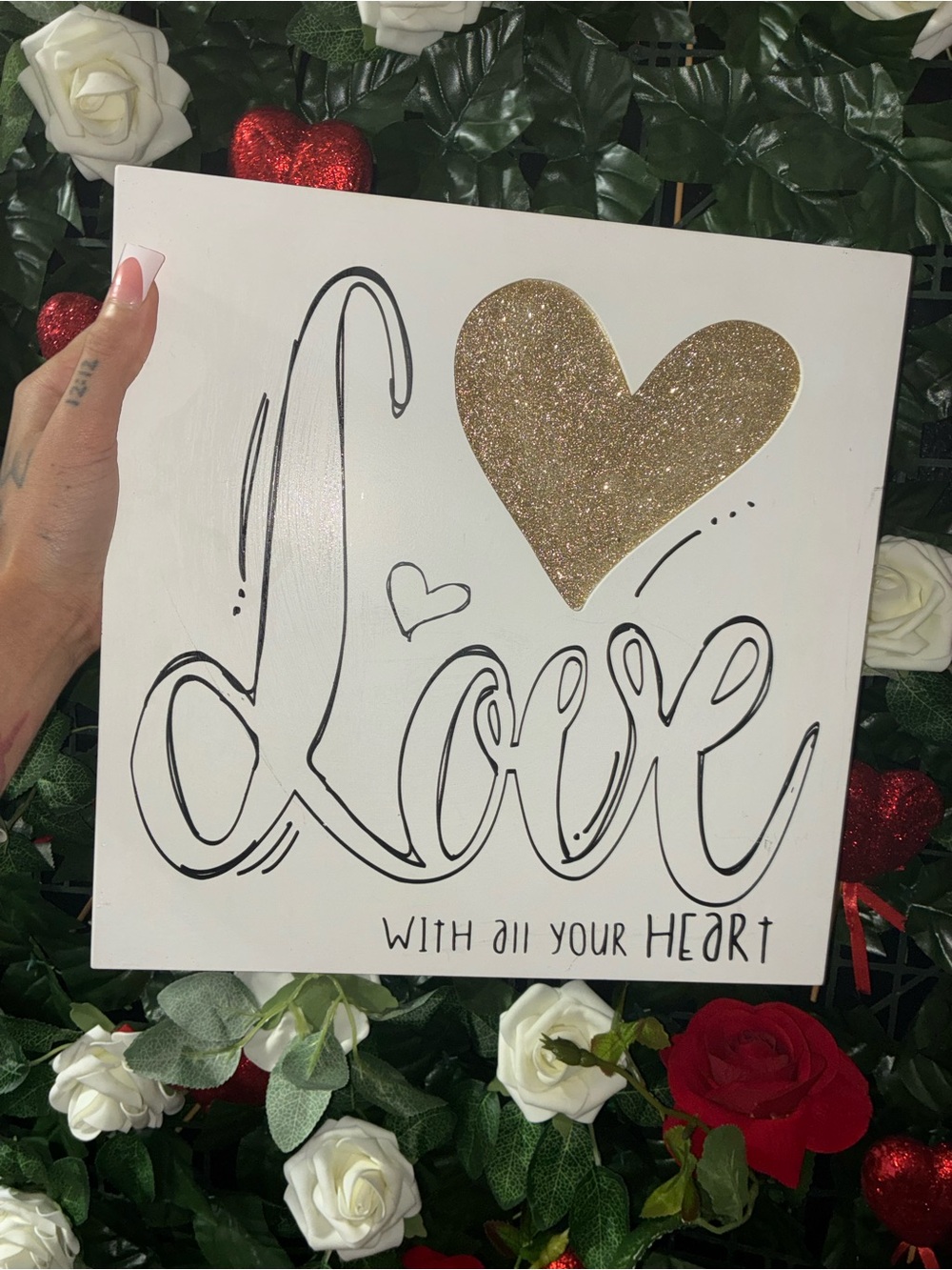 Love With All Your Heart Wall Art - White with Gold Heart